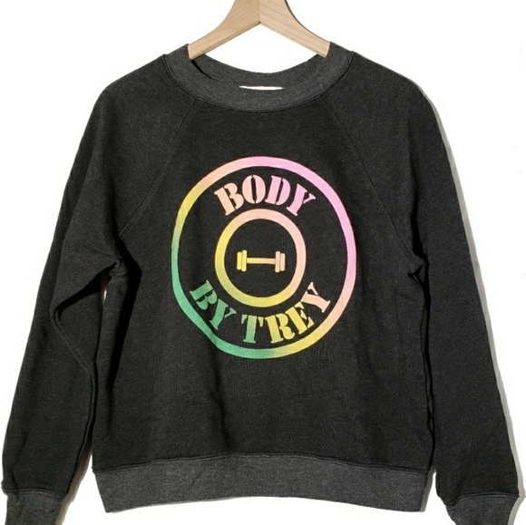 NEW‎ Wildfox Oversized Graphic Sweatshirt XS Body By Trey 80s Crew Neck Grey NWT - Picture 2 of 7